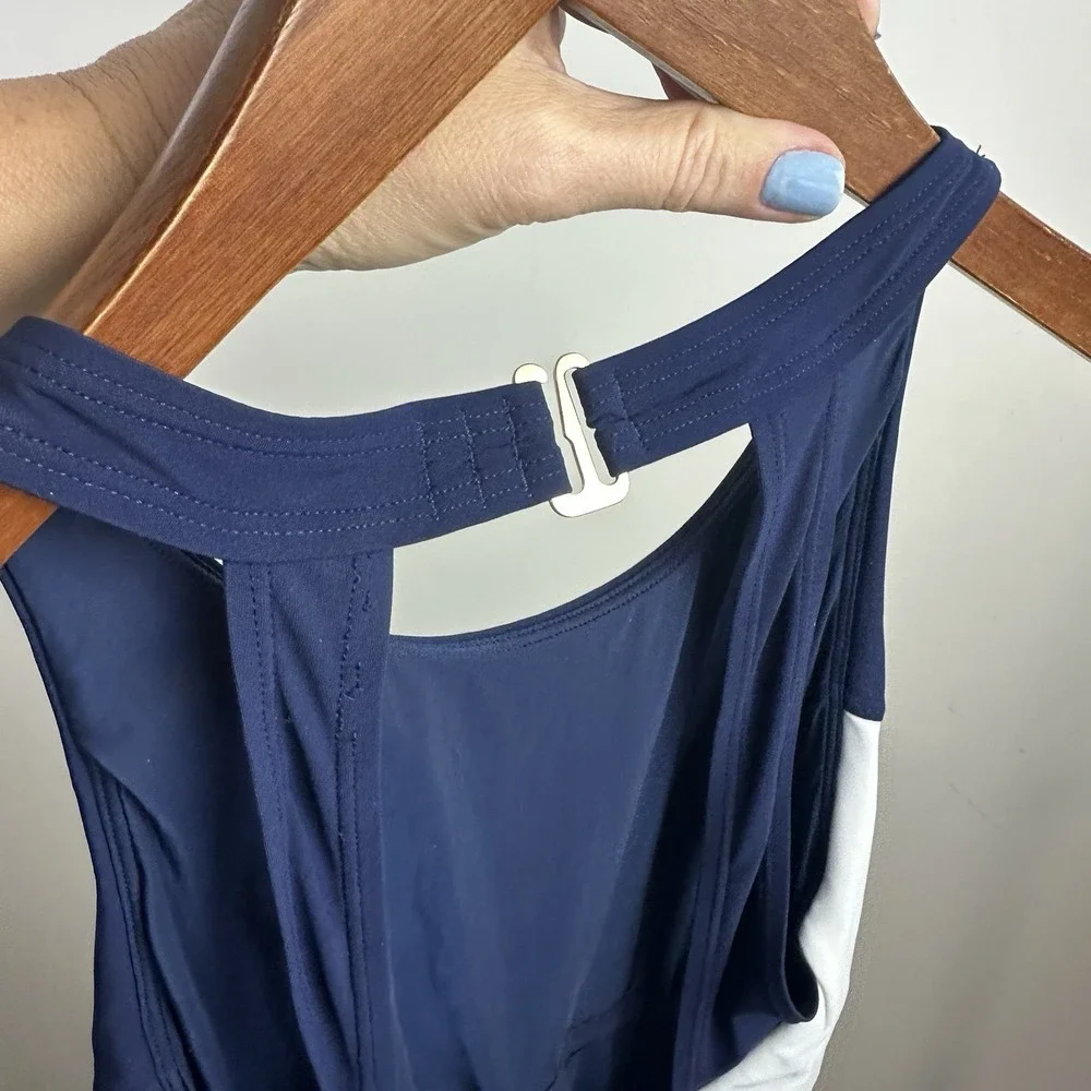 Tory Burch Sport One‎ Piece Swimsuit Size Medium Crew Neck Navy Blue White